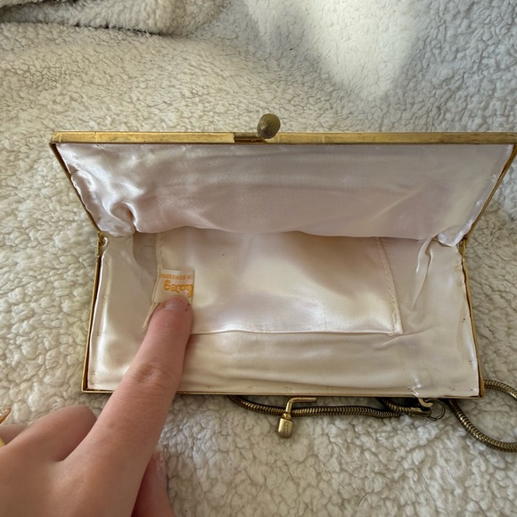 Vintage Walborg Gold & White Beaded Geometric Evening Bag Clutch - Picture 6 of 7